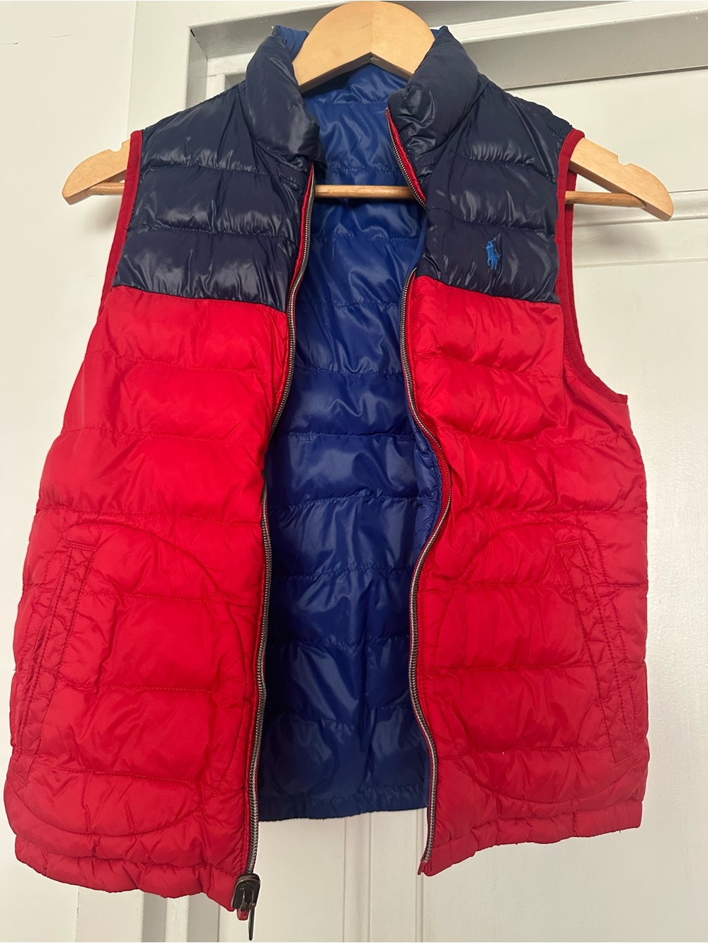 RALPH LAUREN Reversible Water-Resistant Vest in Red & Blue // Big Kids Size M